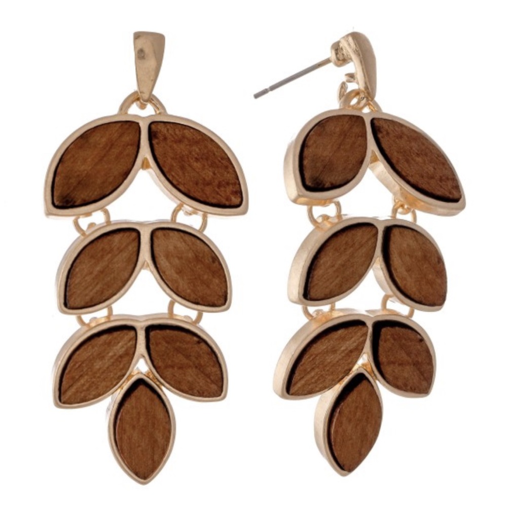 Wooden Leaf Drop Earrings